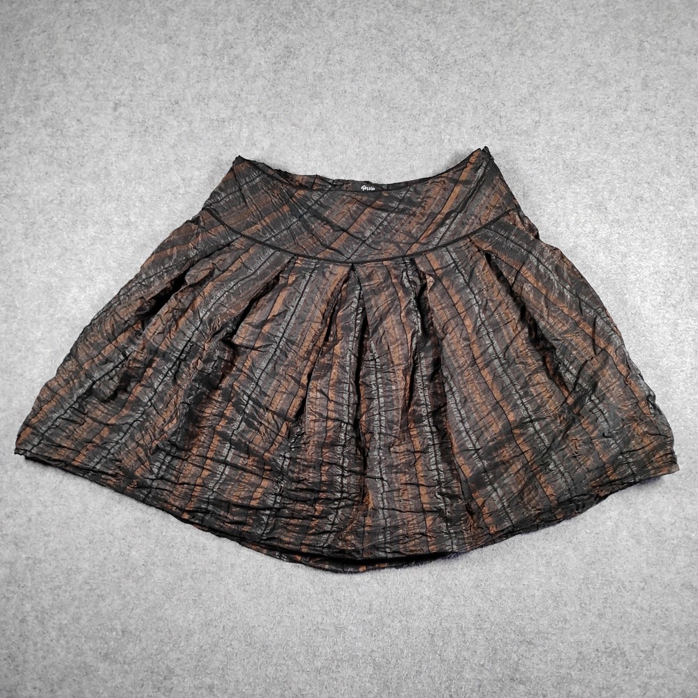 Gossip Brown Black Textured Pleated Mini Skirt IT 44 US‎ 8 Crinkle Striped